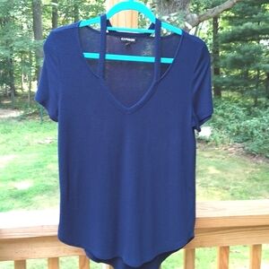 Vintage Express Blue Strappy V Neck asymmetric neck  Top Sz M